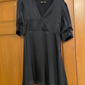 Zara Blue A-line Cocktail Dress with Puff Sleeves and V-neck